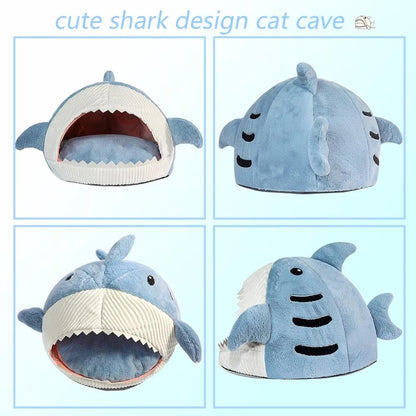 Shark Shape Large Cat Bed with Removable Washable Pillow, Blue