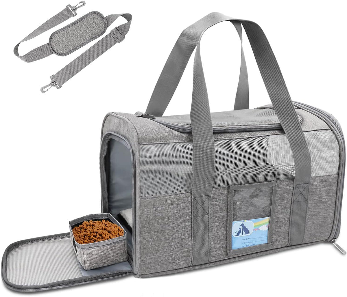 Cat Carrier,Dog Carriers for Small Dogs Medium Cats Pet Carrier up to 15 Lbs, TSA Airline Approved Cat Carrier Soft, Cat Dog Crate Travel Bag,Grey