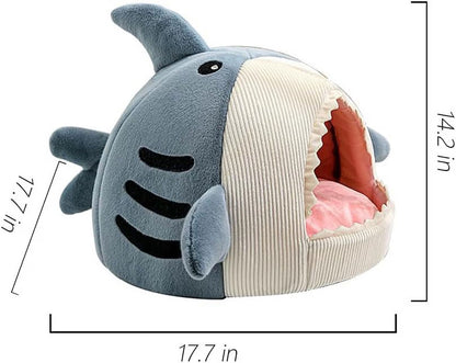 Shark Shape Large Cat Bed with Removable Washable Pillow, Blue